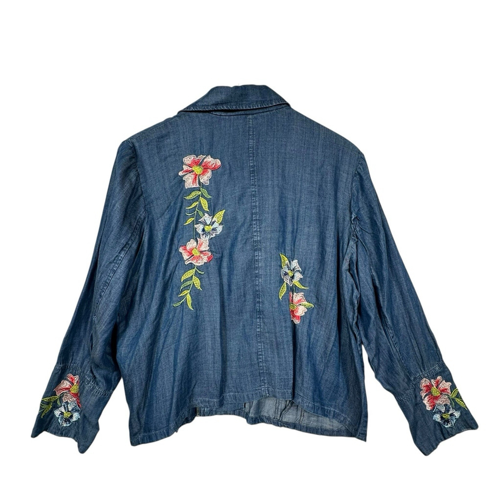 Chelsea & Theodore Denim Zip up Floral Embroided Jacket Size 2XL - Picture 5 of 12
